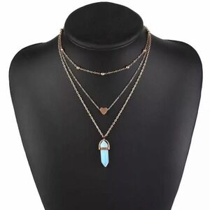 Golden Layered Faux Opal Stone Necklace